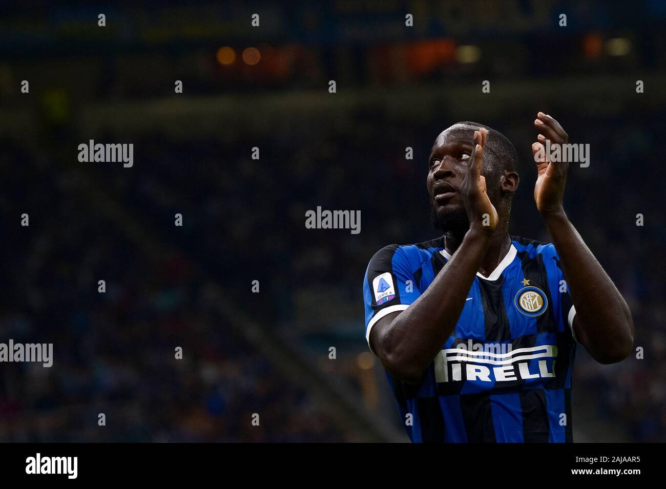 Milan, Italie. 25 Septembre, 2019 : Romelu Lukaku de gestes au cours de l'Internazionale FC Serie A match de foot entre FC Internazionale et SS Lazio. Internazionale FC a gagné 1-0 sur SS Lazio. Credit : Nicolò Campo/Alamy Live News Banque D'Images