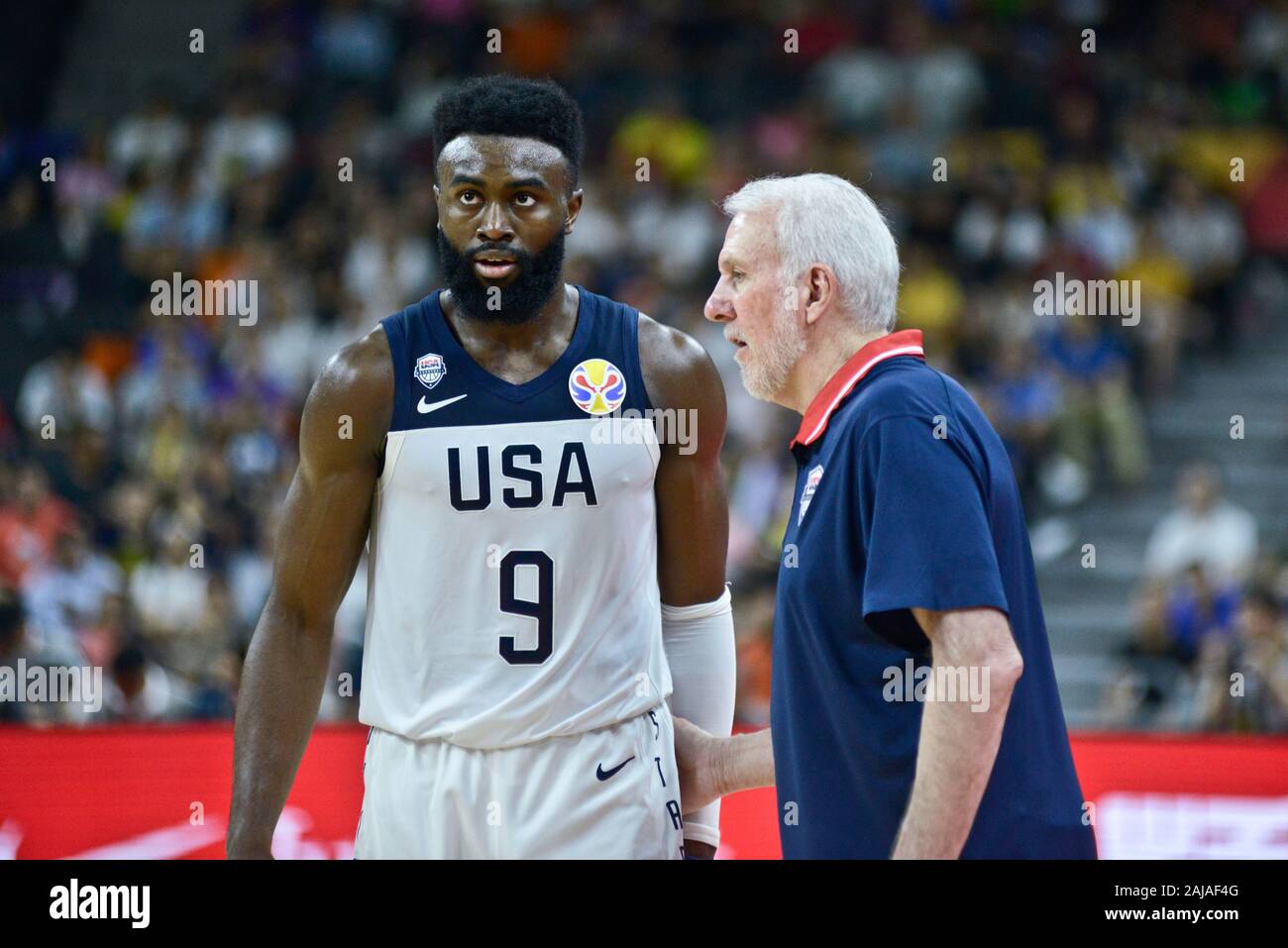 Gregg Popovich parle de Jaylen Brown. USA vs. France. Coupe du Monde de Basket-ball de la FIBA, Chine 2019, qua Banque D'Images