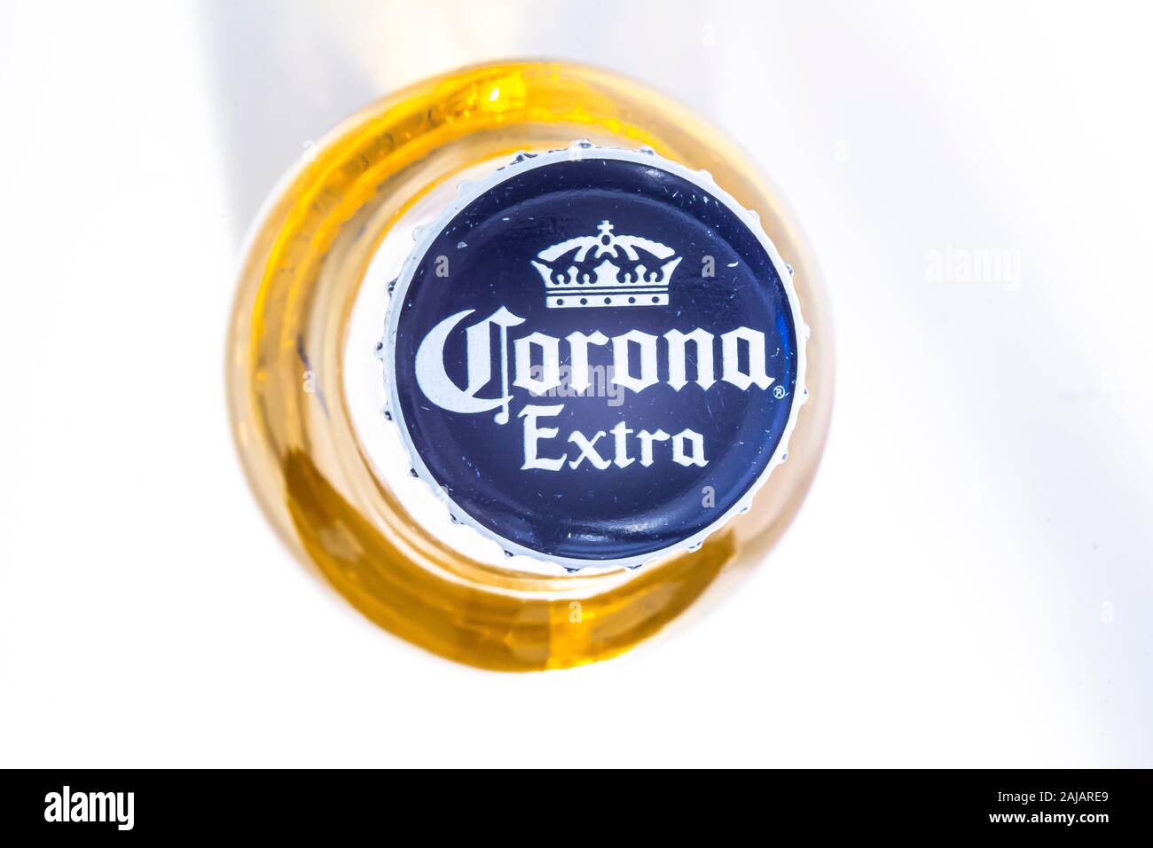 Juan Aldama, Zacatecas Ville. Mexique Jan 3, 2020. Vue de dessus d'une bière Corona. Grupo Modelo. Passez sous la bière syndiqués grève ; ils exigent des élections équitables.J Banque D'Images