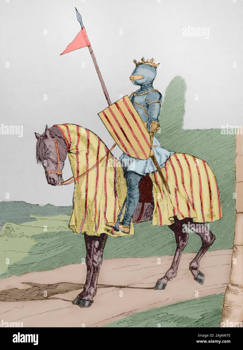 Alphonse III d'Aragon (1265-1291), a appelé le Parti libéral ou la libre. Le roi d'Aragon et comte de Barcelone (comme Alfons II) à partir de 1285. La gravure. Museo Militar, 1883. Plus tard la couleur. Banque D'Images