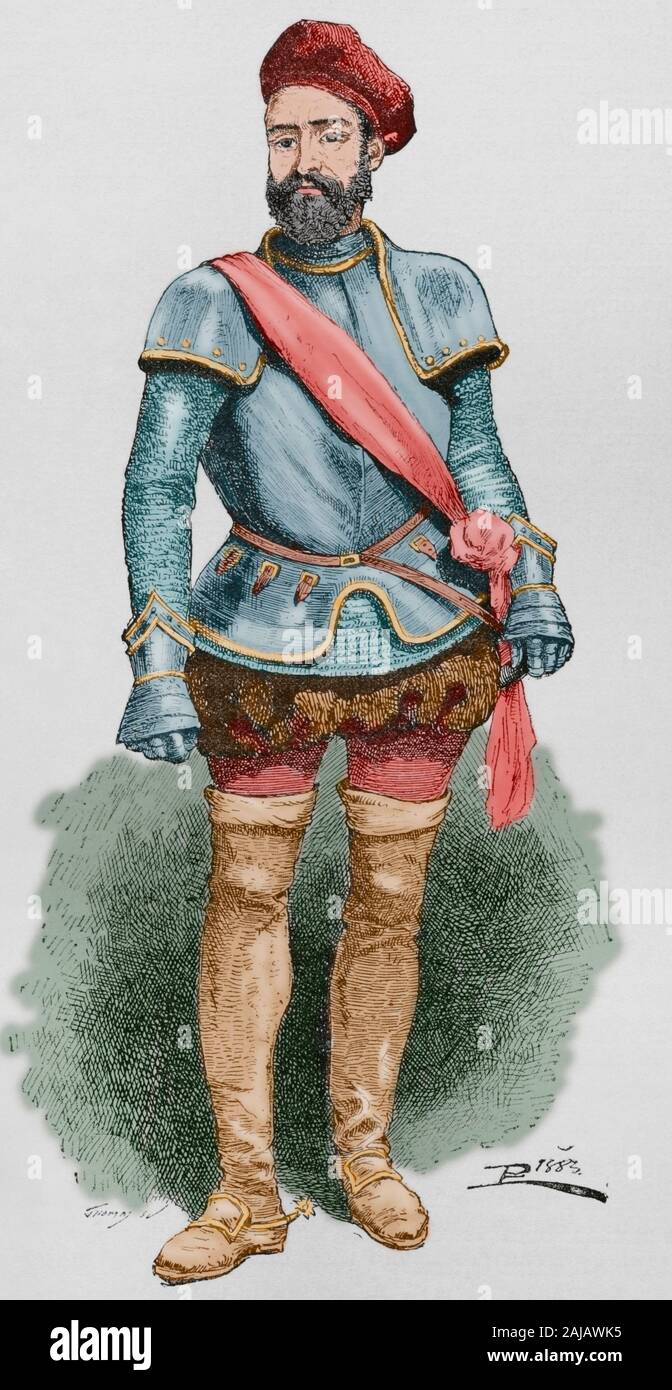 Diego Garcia de Paredes (1466-1534). Soldat espagnol et duelist. La gravure. Museo Militar, 1883. Plus tard la couleur. Banque D'Images