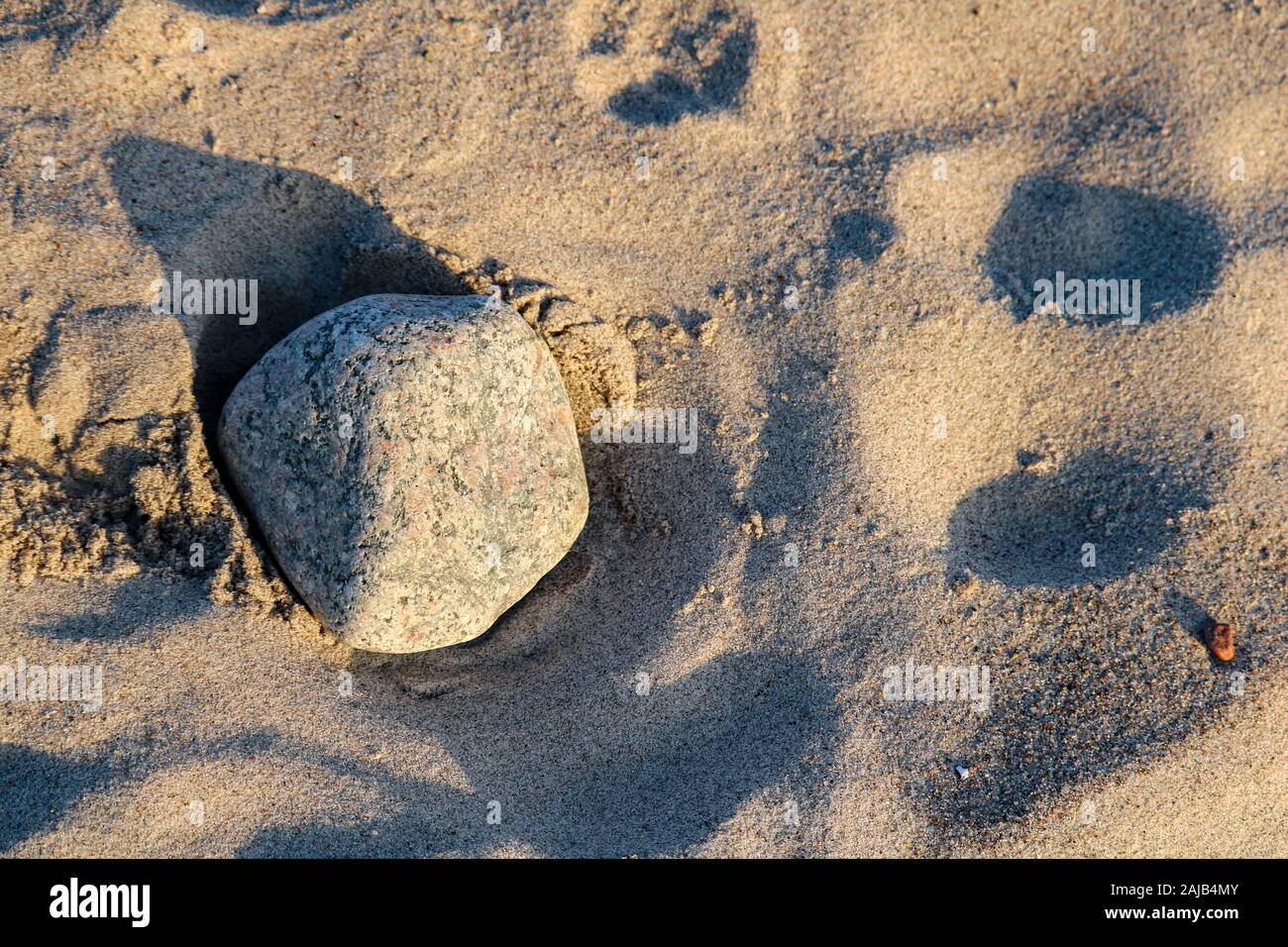 Une seule pierre sur la plage au soleil du soir, Hohwacht, Allemagne Banque D'Images