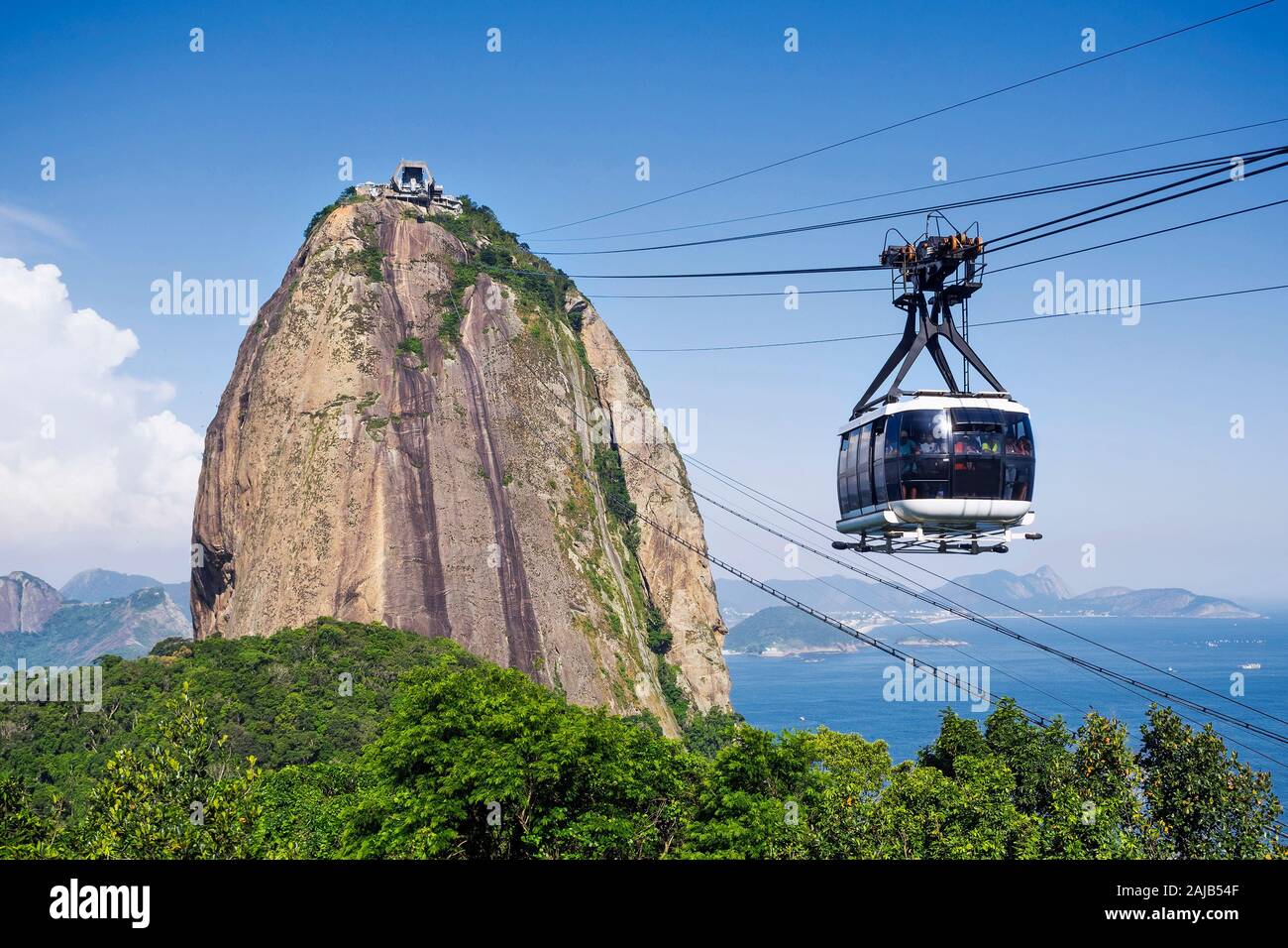 Cable car au mont du Pain de Sucre à Rio de Janeiro, Brésil. Banque D'Images