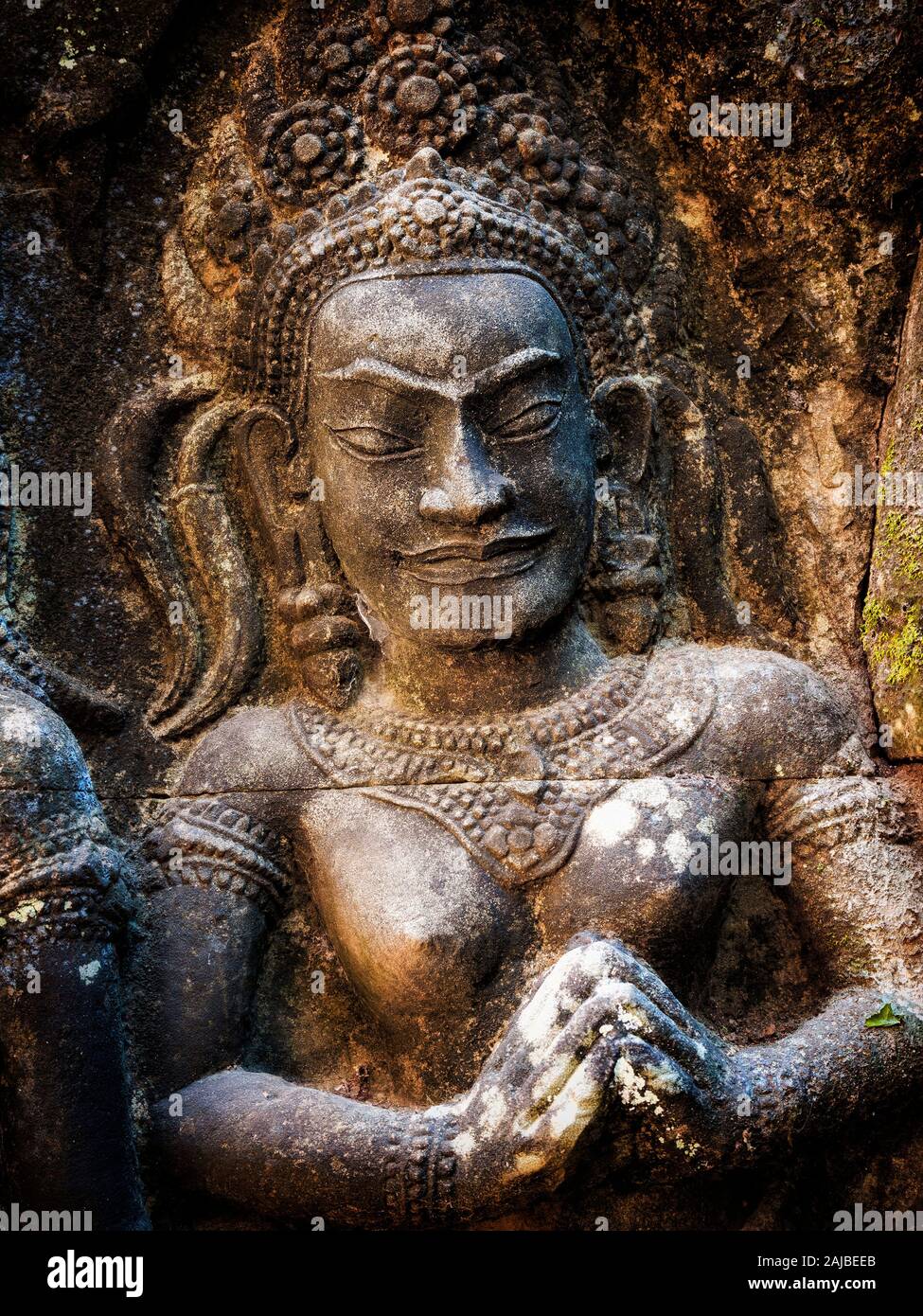Sculpture bas-relief Apsara au temple d'Angkor Wat, Siem Reap, Cambodge. Banque D'Images