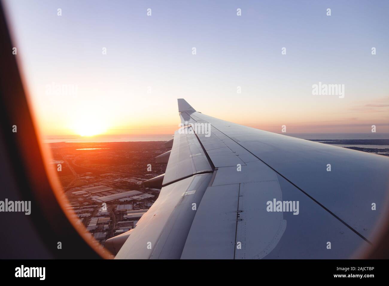 Vue sur le siège passager au coucher du soleil Banque D'Images