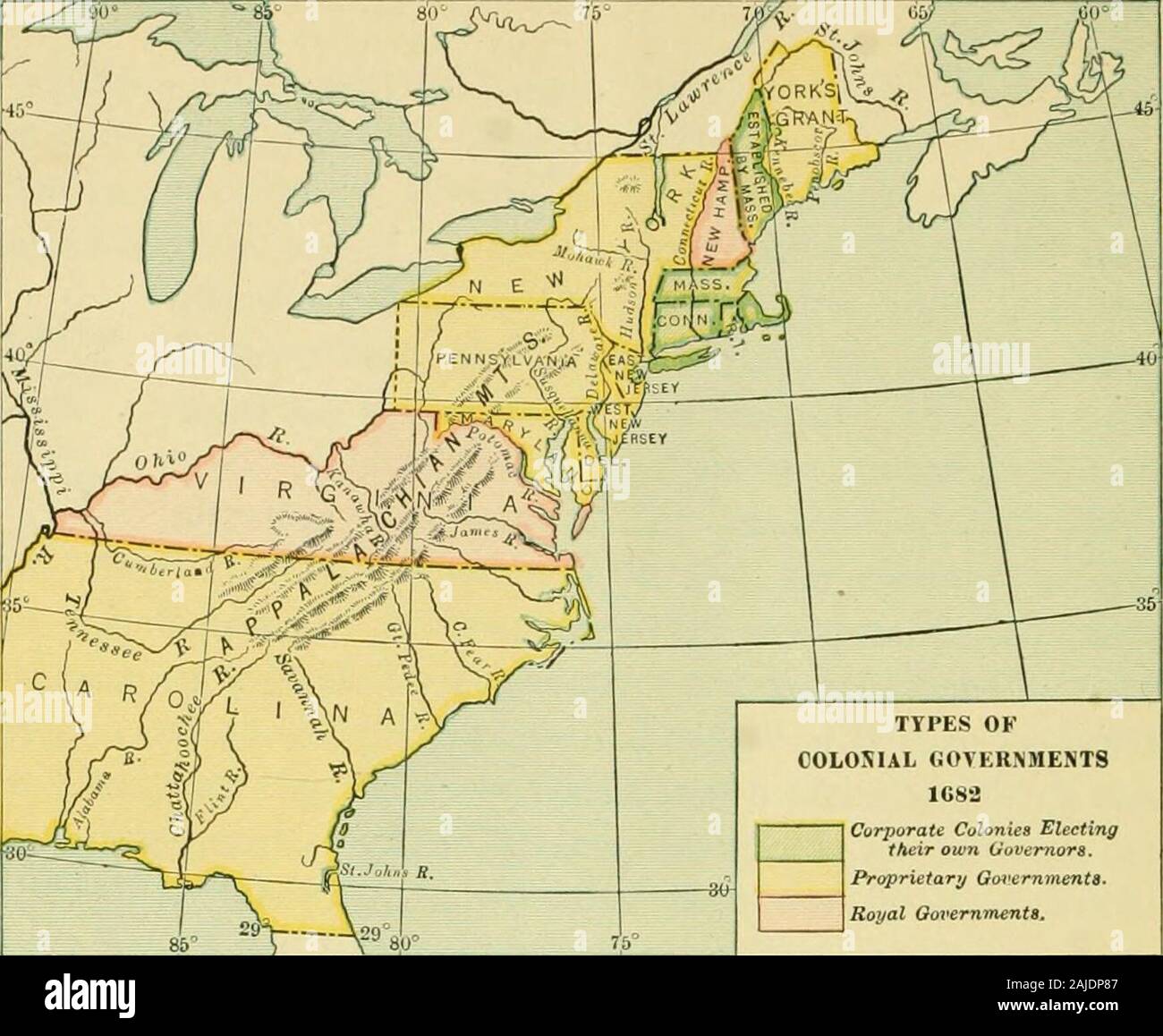 Une histoire des États-Unis . , New Jersey et Delaware, ont été épargnés.L'objectif principal du roi dans la consolidation de l'northerncolonies est d'assurer une application stricte de l'navigationacts et à protéger contre les Français. La révolution anglaise de 1688-1689, qui placedWilliam et Marie sur le trône, porté à un chef le mécontentement qui existe dans plusieurs des AmericanRevolution colouies. Lorsque la nouvelle que le Prince d'Orange, de l'Amérique nettoyez avait débarqué en Angleterre et que James avait fui le royaume atteint Boston, thepeople rose en révolte ouverte, saisis Gouverneur Andros Banque D'Images