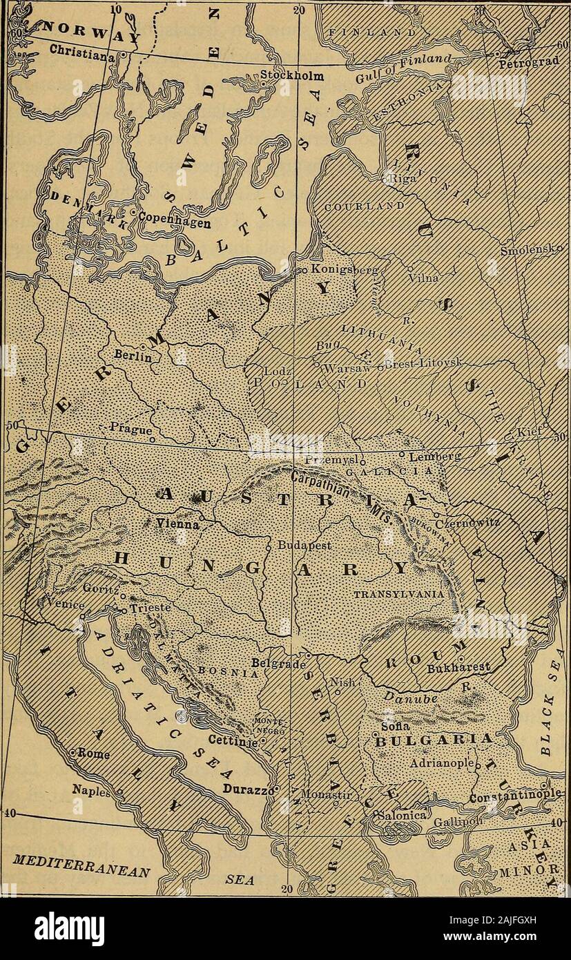 Les temps médiévaux et modernes ; une introduction à l'histoire de l'Europe de l'ouest forment la dissolution de l'empire romain à l'heure actuelle . hy de Varsovie sur le territoire de l'Autriche qui andPrussia avait reçu dans la troisième partition de la Pologne et de la Prusse qu'hadacquired dans la seconde. Comme il était en bons termes avec la Russie à ce moment heleft en sa possession de sa partie de l'ancien royaume de Pologne. Au Congrès de Vienne le Grand Duché de Varsovie a été remis à theTsar, qui a promis de lui donner une forme de gouvernement constitutionnel. Mais theregion autour de Posen a été rendu à Pr Banque D'Images