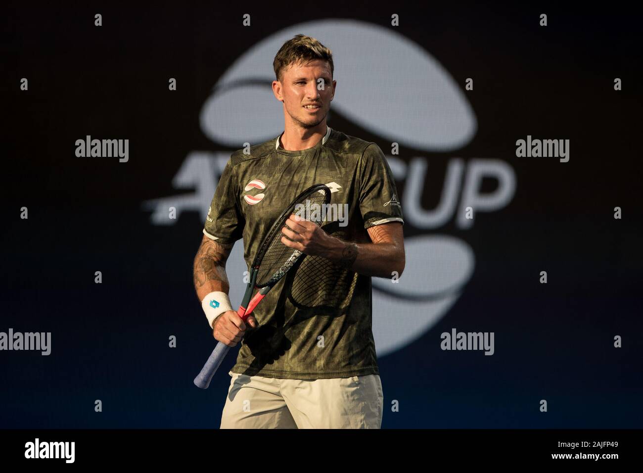 Sydney, Australie. 08Th Jan, 2020. Dennis Novak de l'Autriche au cours de l'ATP 2020 Cup, Ken Rosewall Arena, Sydney, Australie, le 4 janvier 2020. Photo de Peter Dovgan. Credit : UK Sports Photos Ltd/Alamy Live News Banque D'Images