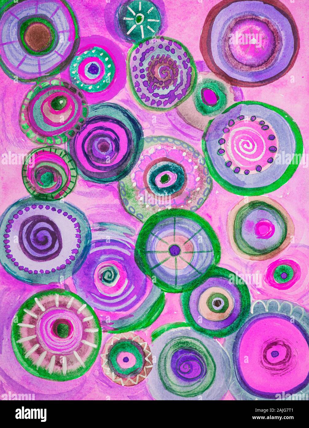 Anglais abstract pink lollypops. La technique du badigeonnage près des bords donne un effet de flou en raison de la modification de la rugosité de surface du papier. Banque D'Images