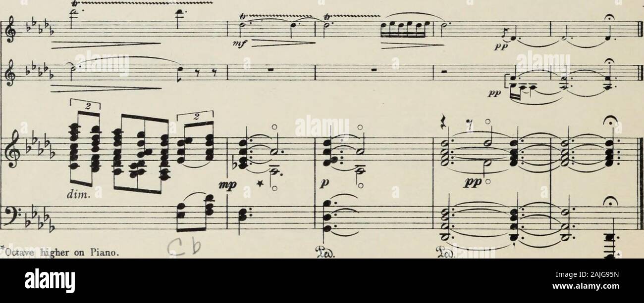 Suite pour flûte, violon et harpe, ou deux violons et piano  = Suite pour flûte, violon et harpe, ou deux violons et piano, op 6 . Octave plus haut sur Piano J.W.C. 206 n b) nouvelles. EUGENE GOOSSENS.Op. 6. Allegro giocoso flûte. Violon. Banque D'Images