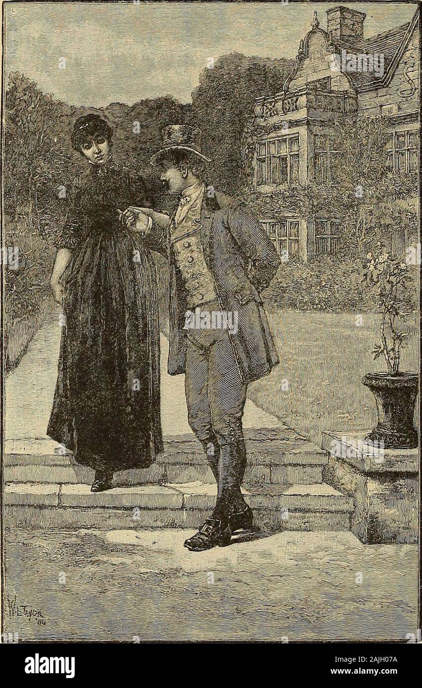 American art et American art collections ; essais sur des sujets artistiques . Deux Amoureux par une mousse-cultivés au printemps. Dessiné par Taylor. La lumière rouge brillait sur le sol, et a fait l'espace entre eux large;ils ont tiré leurs chaises en côte à côte.leurs joues pâles rejoint, et dit, une fois de plus !O souvenirs !o c'est passé ! Qu'à partir de l'usine sur le Floss, montrant Maggie et Stephen dans le jardin, a acharming saveur à l'ancienne, - dans la chambre derrière eux, dans les fleurs autour, et dans leur tenue ; et les visages et de l'action de l'amoureux sont plein de sentiment. Maggie estimait qu'elle était dirigée dow Banque D'Images