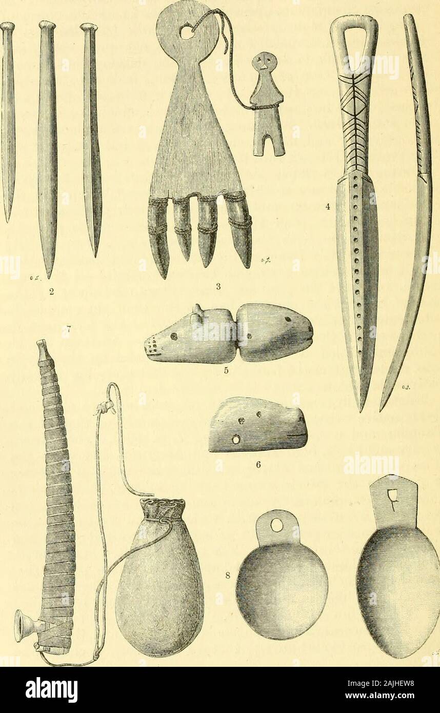 Le voyage de la Vega autour de l'Asie et l'Europe ; avec un examen historique des précédents voyages le long de la côte nord de l'Ancien Monde . nguse, et un sachet (fig. 7, p. 486). Le tobaccois de beaucoup de genres, à la fois russe et américain, et quand thestock de c'est terminé les substituts sont utilisés. Preferenceis accordée à la douce, forte de chiquer du tabac, qui sailorsgenerally l'utilisation. Afin de rendre le sucré du tabac qui hasnot avant été imbibés avec de la mélasse, les hommes sont d'accus-tomed to from having to do his own, quand ils obtiennent un morceau de sucre, pour la casser il andplace dans la pochette à l'usage du tabac. Le sapin est souvent le tabac Banque D'Images