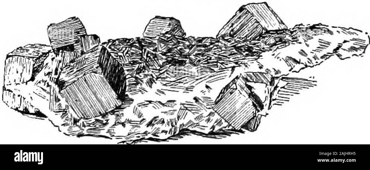 Éléments de minéralogie, cristallographie et analyse de sarbacane, d'un point de vue pratique .. . Rom qui il est écrémé. Le plomb est ensuite purifiée et le zinc et d'argent separatedelectrolytically ou par distillation. Plomb.-Native du plomb. La composition.-Pb, avec parfois un peu de Sb ou Ag. Description générale.-généralement petites plaques ou écailles ou masses globuleuses d'embedded dans d'autres minéraux. Très rarement en octaèdres ou dodecahedrons. Caractères physiques.-opaque. Le lustre métallique. Couleur et rayure gris plomb.H., 1.5. Sp. gr., H.37. Malléables. Avant de sarbacane, Etc.-fusibles facilement, du charbon de bois avec revêtement Banque D'Images