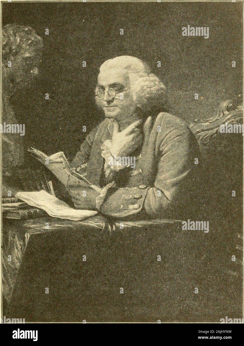 Une histoire américaine . Li.iUL VALEThe fondateur de Yale College.. Frum la peinture par D. Martin. Avec la permission d'U. W. Biddle.BENJAMIN FRANKLIN AU MILIEU DU XVIIIE SIÈCLE 149 Editeur d'un papier, le Pennsylvania Gazette. Il était le firstAmerican qui a gagné la renommée en Europe comme un écrivain et scientifique.C'est Franklin qui a fait la découverte qui Kghtning andfrictional l'électricité sont la même force. L'Académie royale, l'organisme scientifique le plus distingué en Angleterre, electedFrankhn l'un de ses membres. Il InAmerica influencethrough poKtical avait large et son satiricalwritings GreatEmpire tels que la façon dont un peut Banque D'Images
