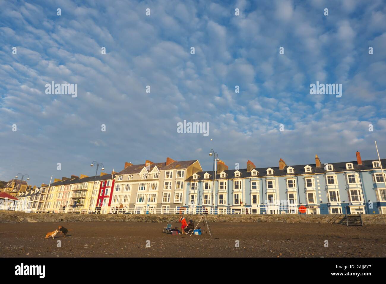 Pays de Galles Aberystwyth Royaume-uni scène de plage d'hiver avec les pêcheurs et les chiens de compagnie en décembre 2019 Banque D'Images Pays de Galles Aberystwyth Royaume-uni scène de plage d'hiver avec les pêcheurs et les chiens de compagnie en décembre 2019 Banque D'Images