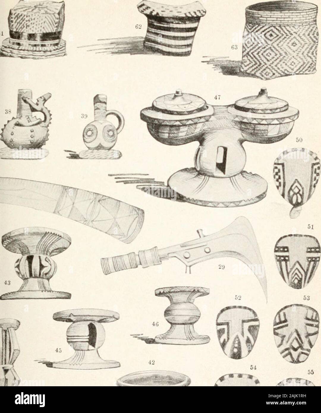 À partir de la RDC pour le Niger et le Nil : un compte de l'expédition d'Afrique centrale allemande de 1910-1911 . 29-71. L'examen ? 29-33. Les faucilles. 34-40. Bouteilles. 41, 42. La poterie. 43-46. Tabourets en bois sculpté. 47-49. Wocc. Banque D'Images