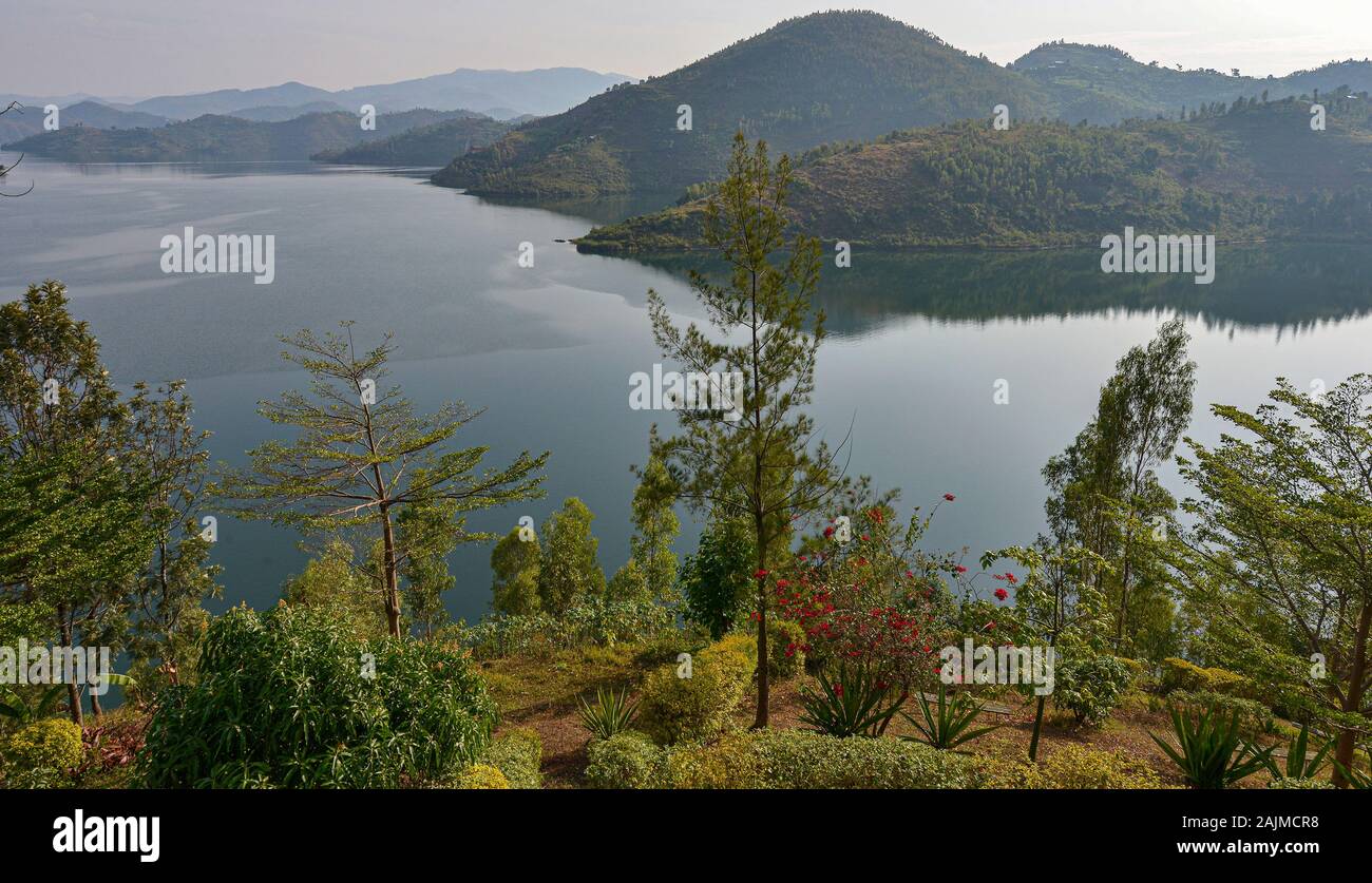 Vue sur le lac Kivu, Rwanda. Banque D'Images