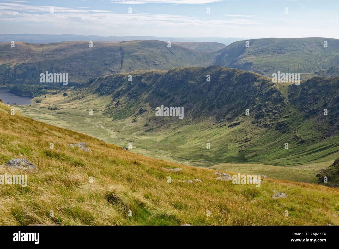 Vue du détroit de Riggindale avec le Rigg & Haweswater (à gauche), Branstree (centre 713M), Col Gatescarth, et Harter a diminué (à droite 778M) Lac Dist Banque D'Images