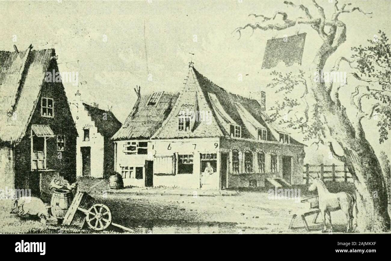 Un accueil géographie de la ville de New York . L'HERSTELT NEW YORK 145 écoles la première école gratuite dans les colonies (1652J. Quand PeterStuyvesant est arrivé à New Amsterdam il n'était pas heureux avec l'école patronage. Il a dit que l'éducation de l'enfance a beenneglected. Il avait une école construite, et tandis que le childrenwere il attendent d'être fini, ils étaient enseignés dans une chambre dans la taverne en pierre, qui a été ensuite utilisé comme hôtel de ville d'un andcalled la Stadt Huys. Le site de la première école libre de New York-chambre- l'école publique de New Amsterdam-est de 73 Pearl Street.. Dutch Cottage dans jSkw (New York 1079) Santé Canada Banque D'Images