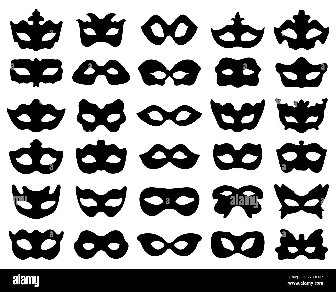 Silhouette noire masques de fête en noir sur un fond blanc Banque D'Images