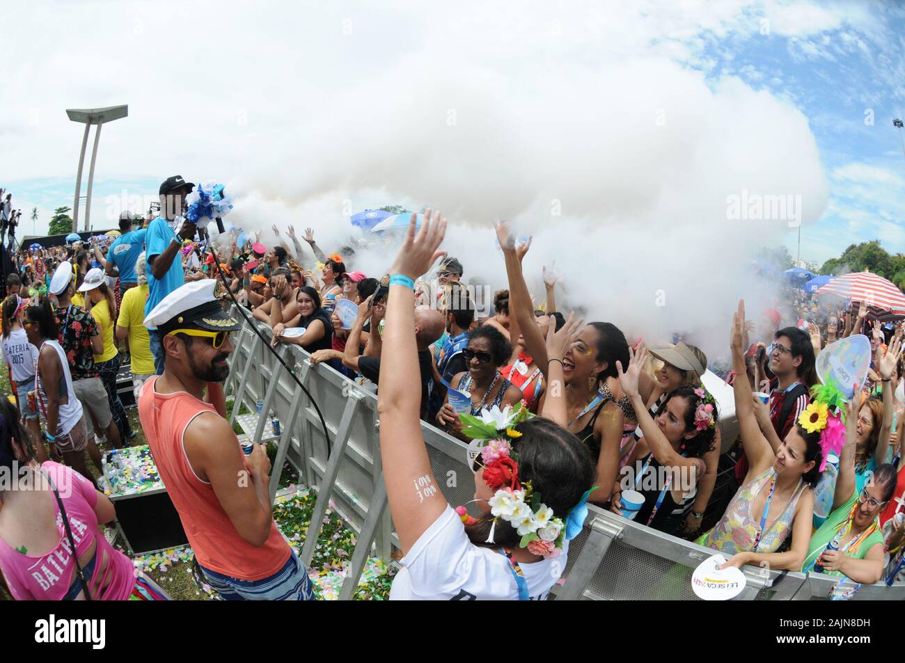 Rio de Janeiro, Brésil, le 4 février 2019. Le sergent bloc carnaval Pimenta fonctionne à l'Aterro do Flamengo pendant le carnaval de rue de la ville de Banque D'Images