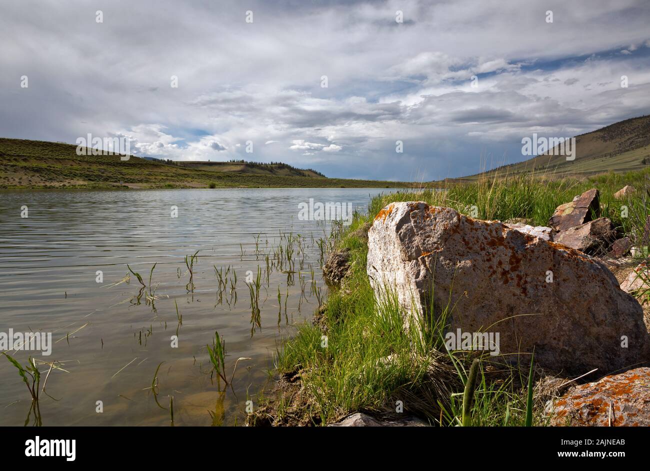 CO00158-00...COLORADO - Rock avec lichen de couleur orange sur les rives du lac coupole supérieure dans un état de faune situé le long de la Great Divide Mont Banque D'Images