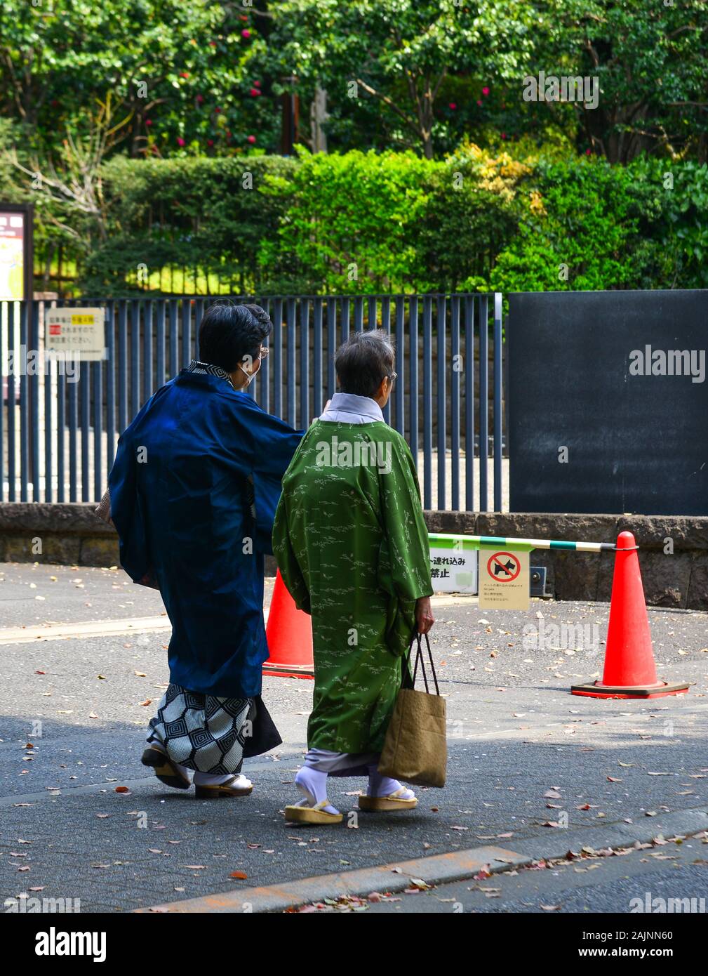 Tokyo, Japon - Apr 7, 2019. Les vieilles femmes en robe kimono marcher sur la rue à Tokyo, Japon. Kimono est l'un des traditionnels instantanément reconnaissable Banque D'Images