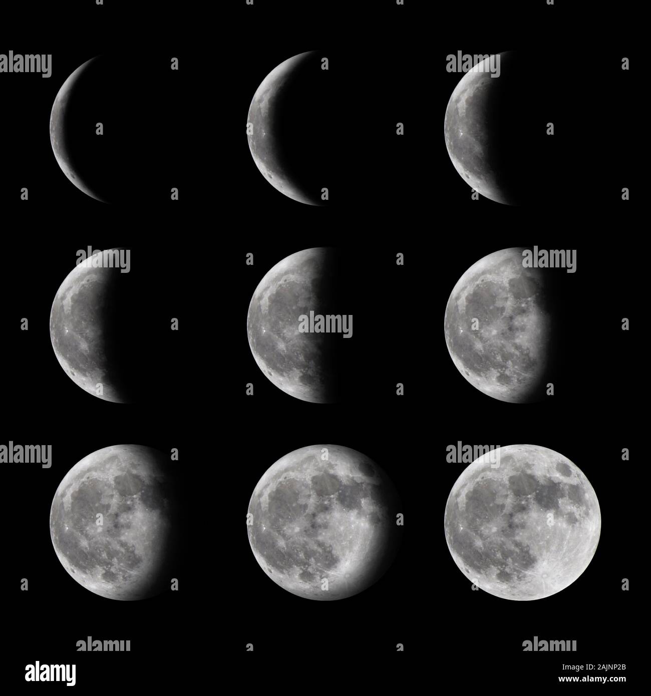 Phases de la lune de nouveau à plein Banque D'Images