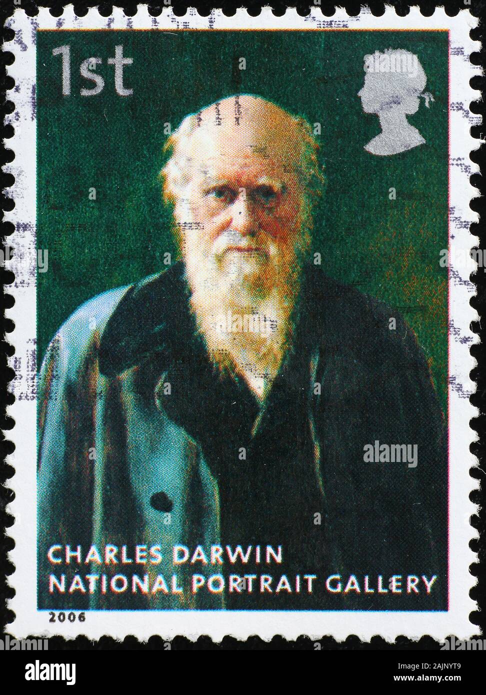 Portrait de Charles Darwin sur le timbre-poste britannique Banque D'Images