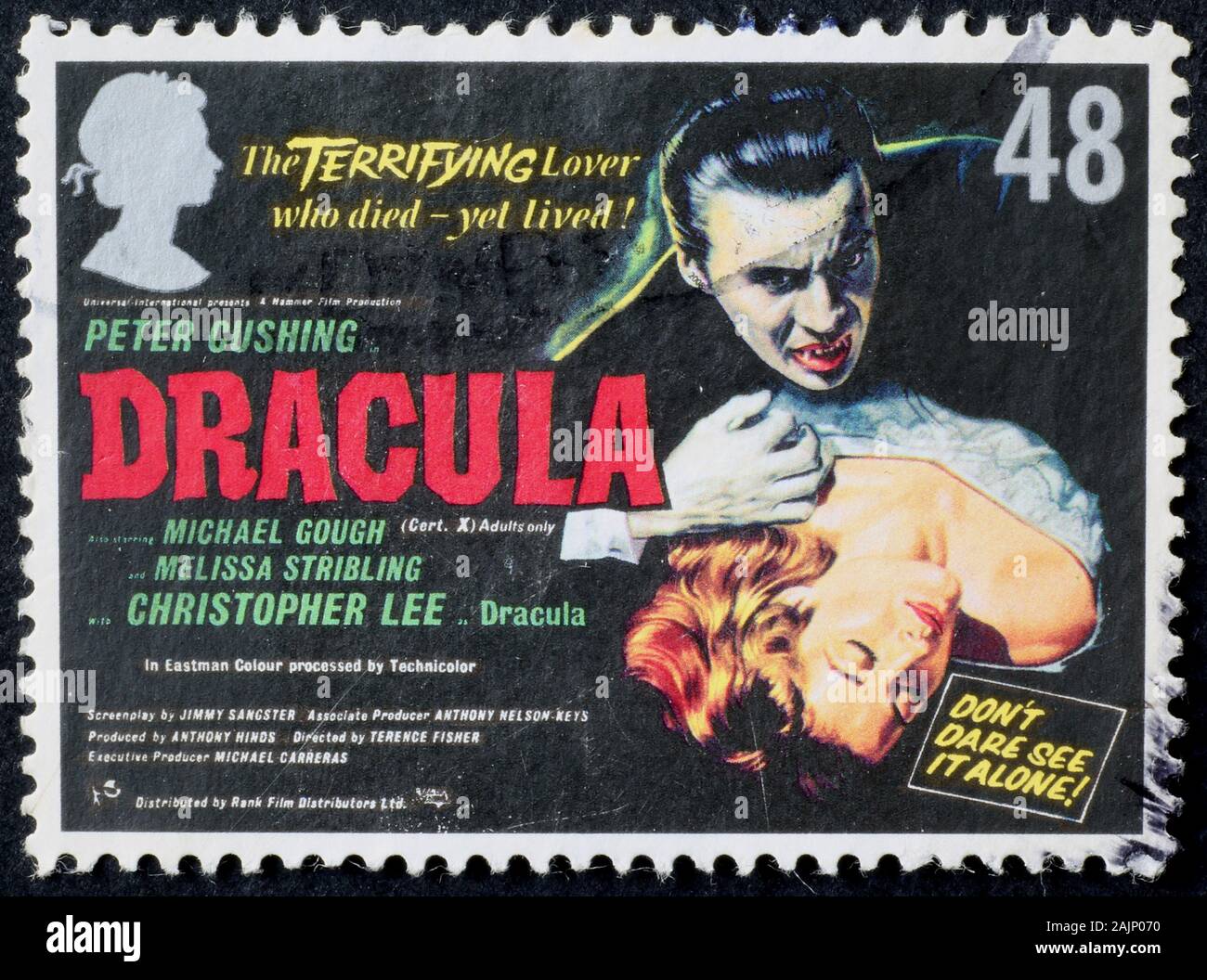 Affiche ancienne du film Dracula sur le timbre-poste Banque D'Images