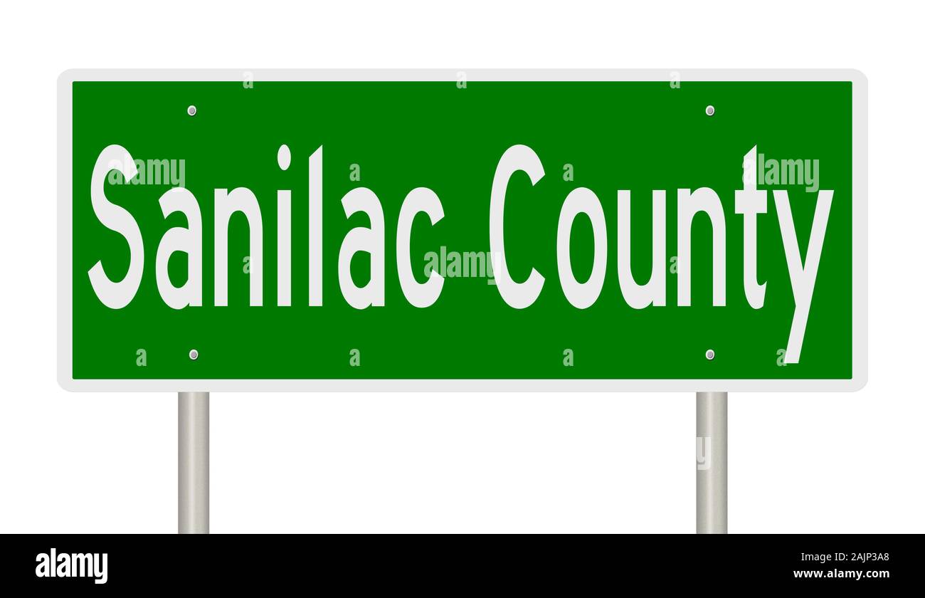 D'un rendu 3d vert panneau routier de Sanilac County Banque D'Images
