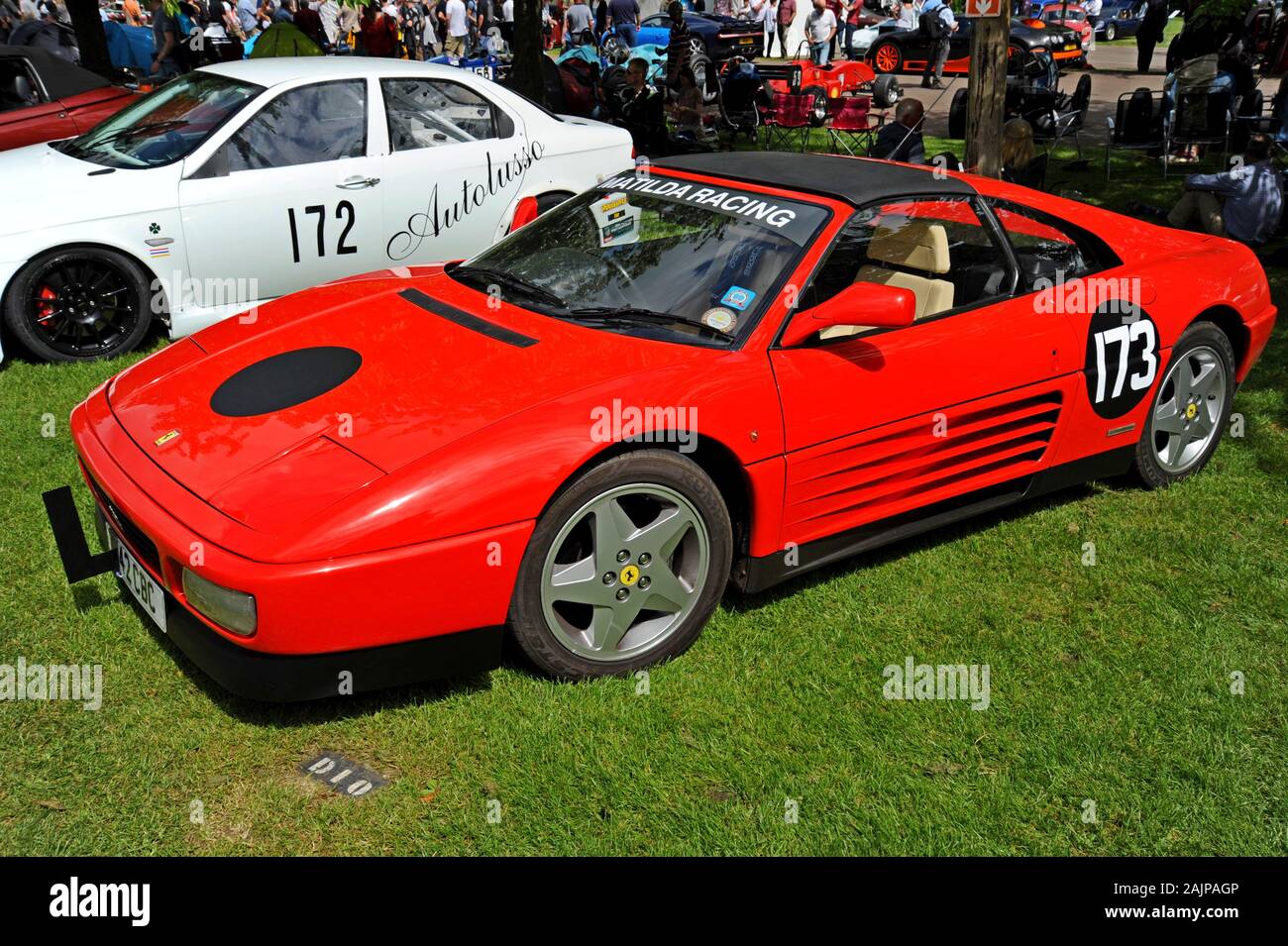 Une voiture de sport Ferrari 1991 348 exposée à Prescott Hill Climb, Gloucestershire Banque D'Images