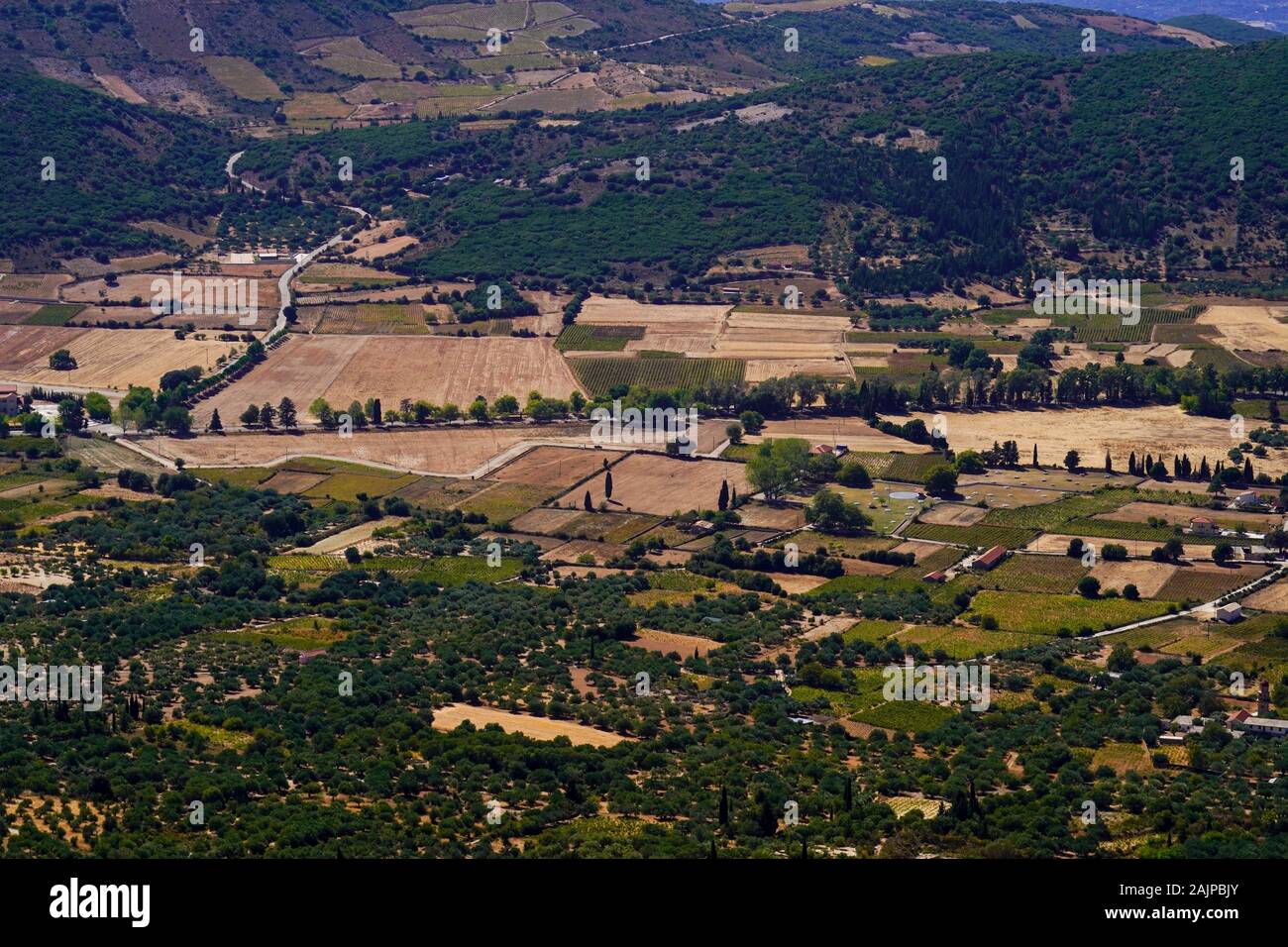 Terres agricoles et du paysage comme vu sur l'île grecque de Céphalonie, Mer Ionienne, Grèce Banque D'Images