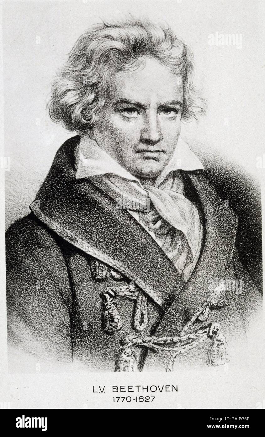 Portrait de Beethoven (1770 - 1827). Carte postale du 19eme siecle. Banque D'Images