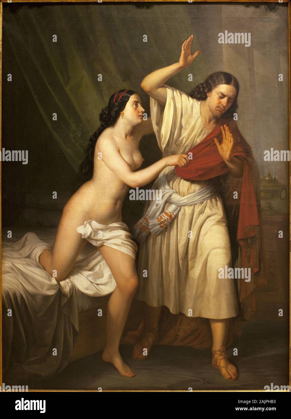 Joseph et la femme de Putiphar Potiphar (). Peinture de Antonio Esquivel (1806-1857), huile sur toile, 1854. Musee des Beaux Arts de Séville, Espagne. Banque D'Images