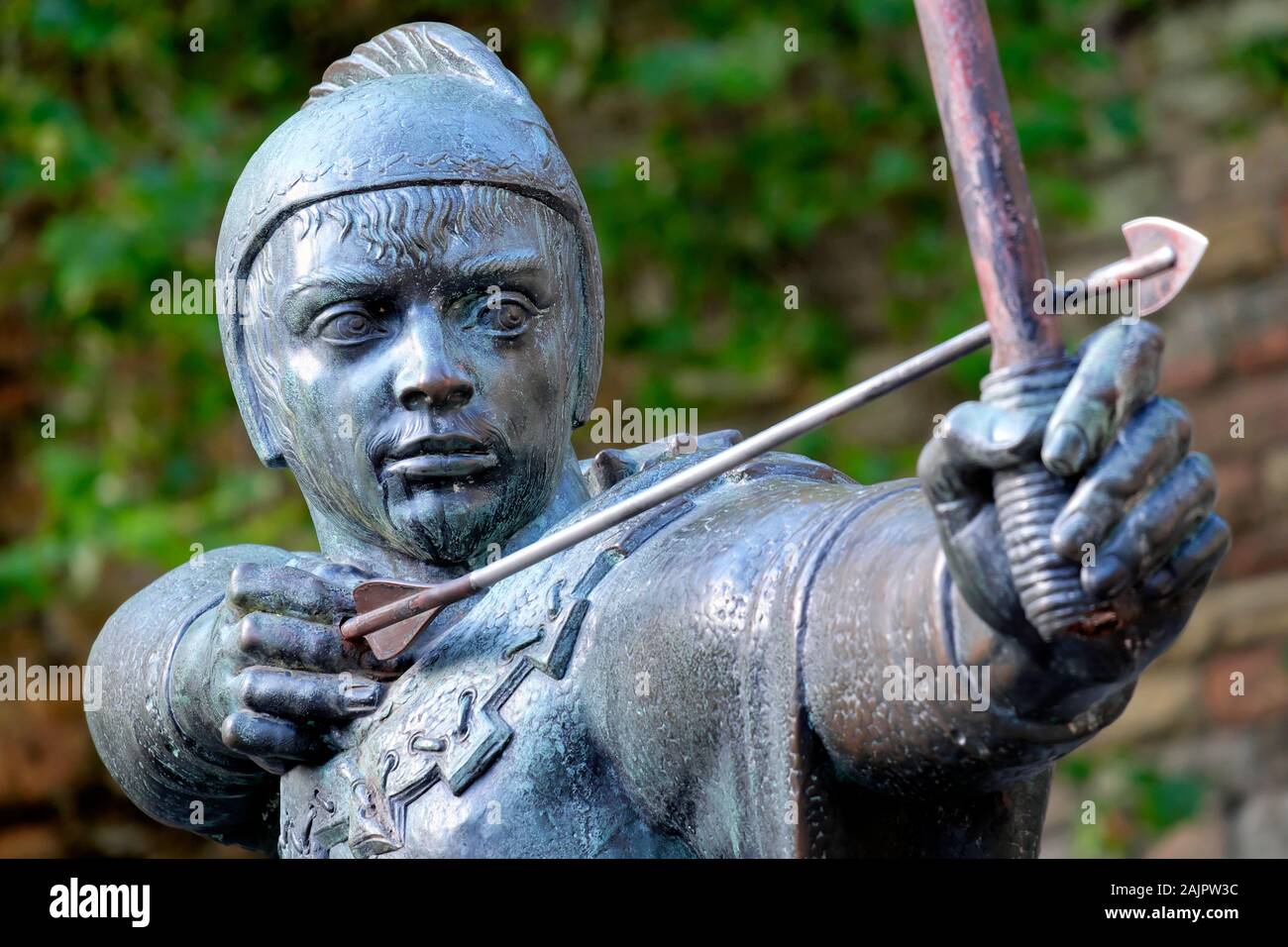 Statue de Robin des Bois, Nottingham, East Midlands, Angleterre, Royaume-Uni, Europe Banque D'Images