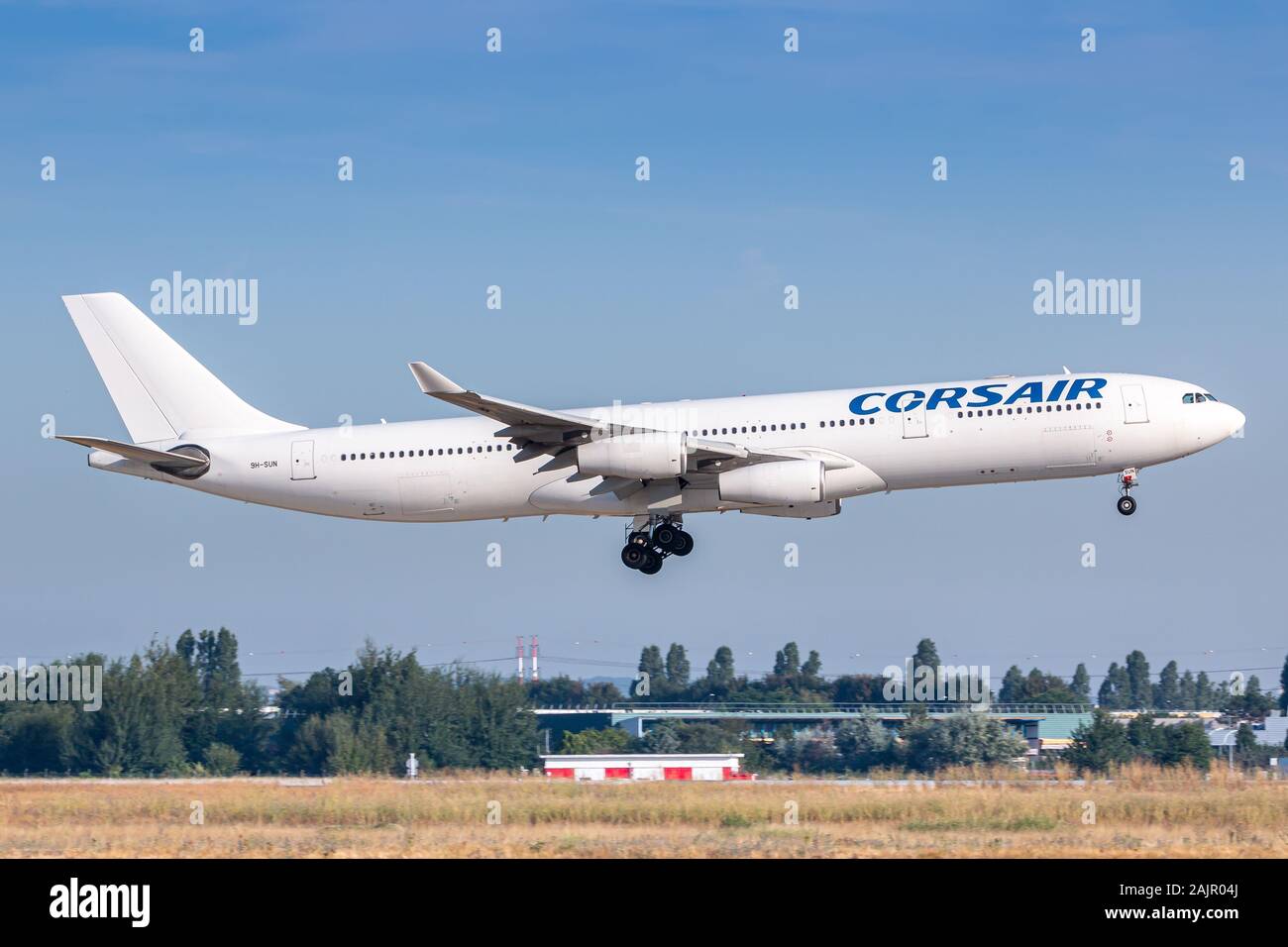 Paris, France - 16 août 2018 : Corsair Airbus A340 avion à l'aéroport de Paris Orly (ORY) en France. Airbus est un constructeur aéronautique de Toulouse, Banque D'Images