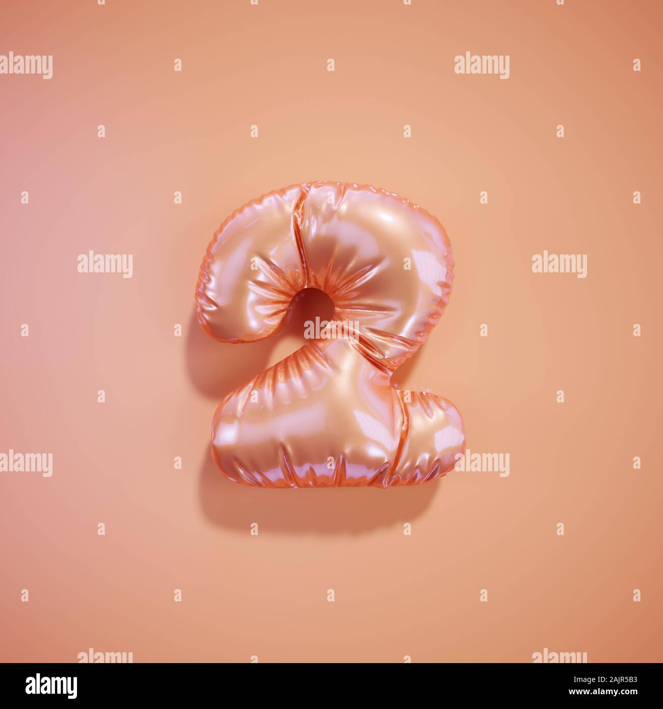 Alphabet anglais ballon rose chiffres font nombre caractère 2 deux sur fond rose clair. Vacances Saint Valentin et de l'éducation concept. Le rendu 3D illus Banque D'Images