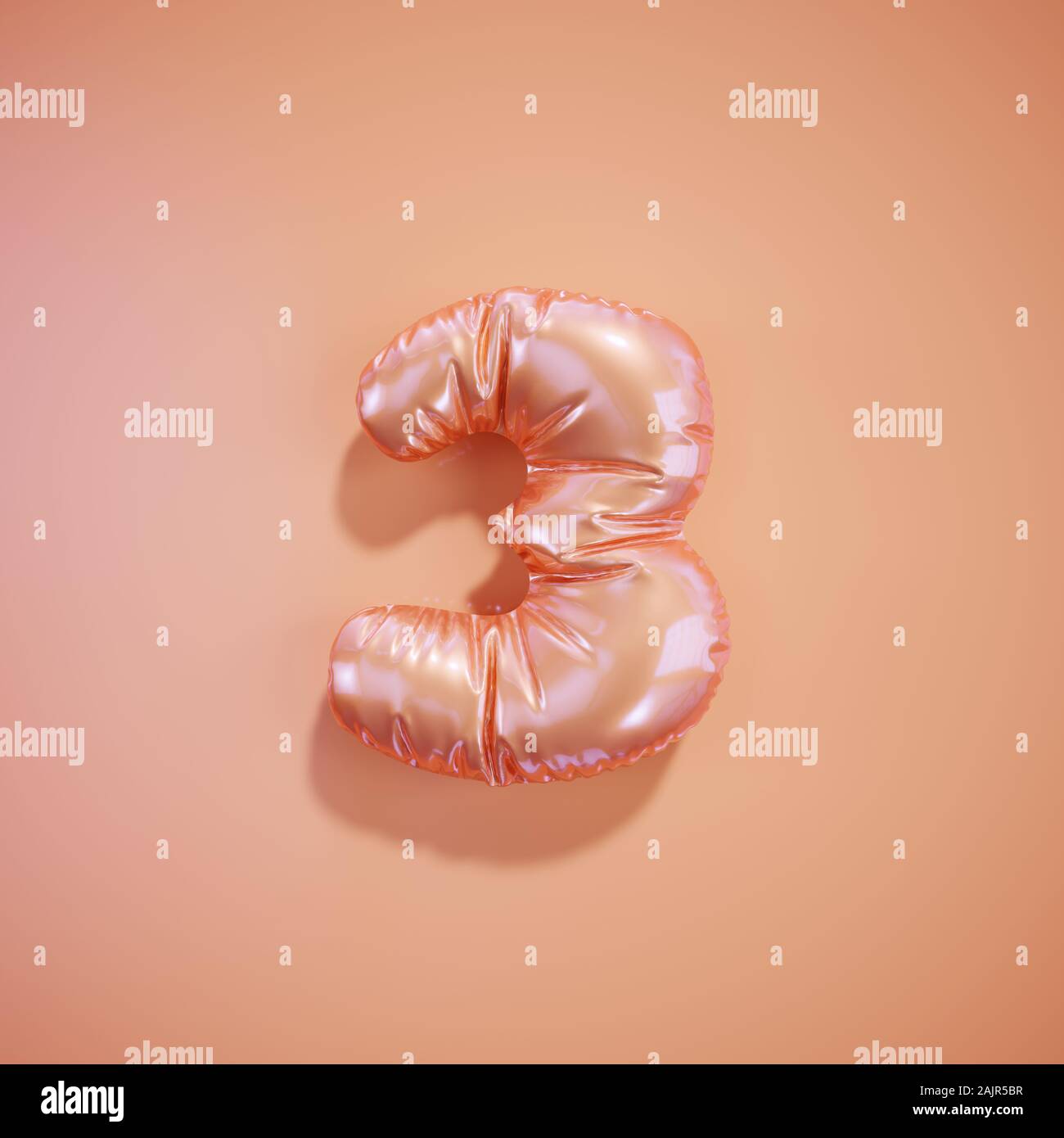 Alphabet anglais ballon rose chiffres font nombre caractère 3 trois sur fond rose clair. Vacances Saint Valentin et de l'éducation concept. Mauvais rendu 3D Banque D'Images