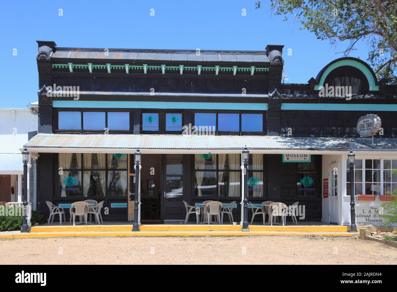 Lamy Railroad et Musée d'Histoire, situé dans le site historique de monnaie légale Saloon, Lamy, comté de Santa Fe, New Mexico, USA Banque D'Images