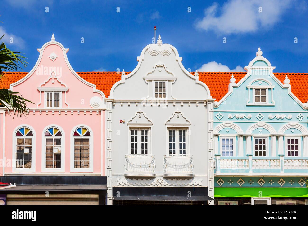 Aruba, Antilles néerlandaises. Détails de l'architecture de la vieille ville. Banque D'Images
