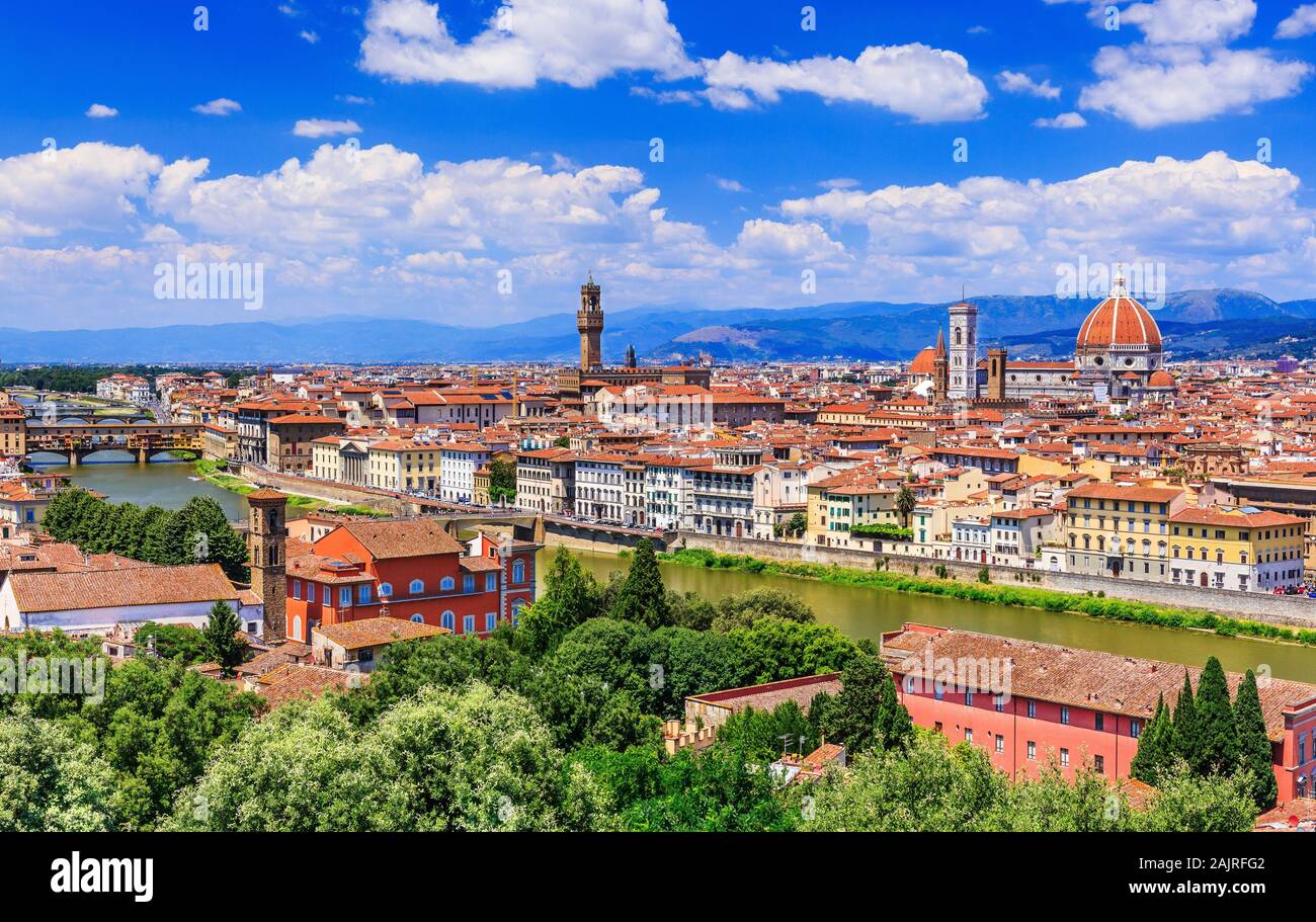 Florence, Italie. Vue de Florence depuis le Piazzale Michelangelo. Banque D'Images