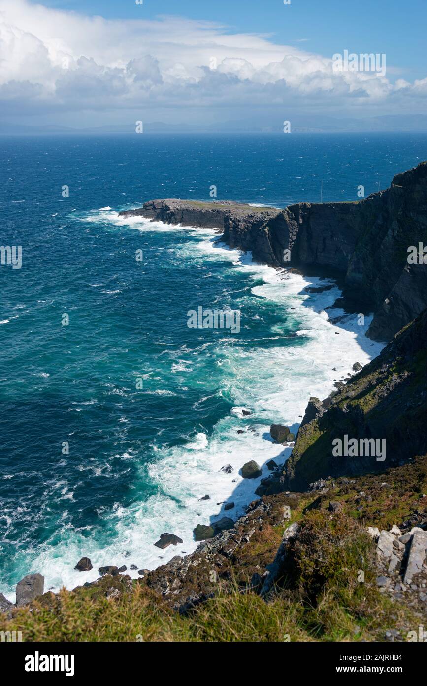 Fogher falaises, Valentia Island, le Skellig Ring, Irland, Grossbritannien, Valencia Island Banque D'Images