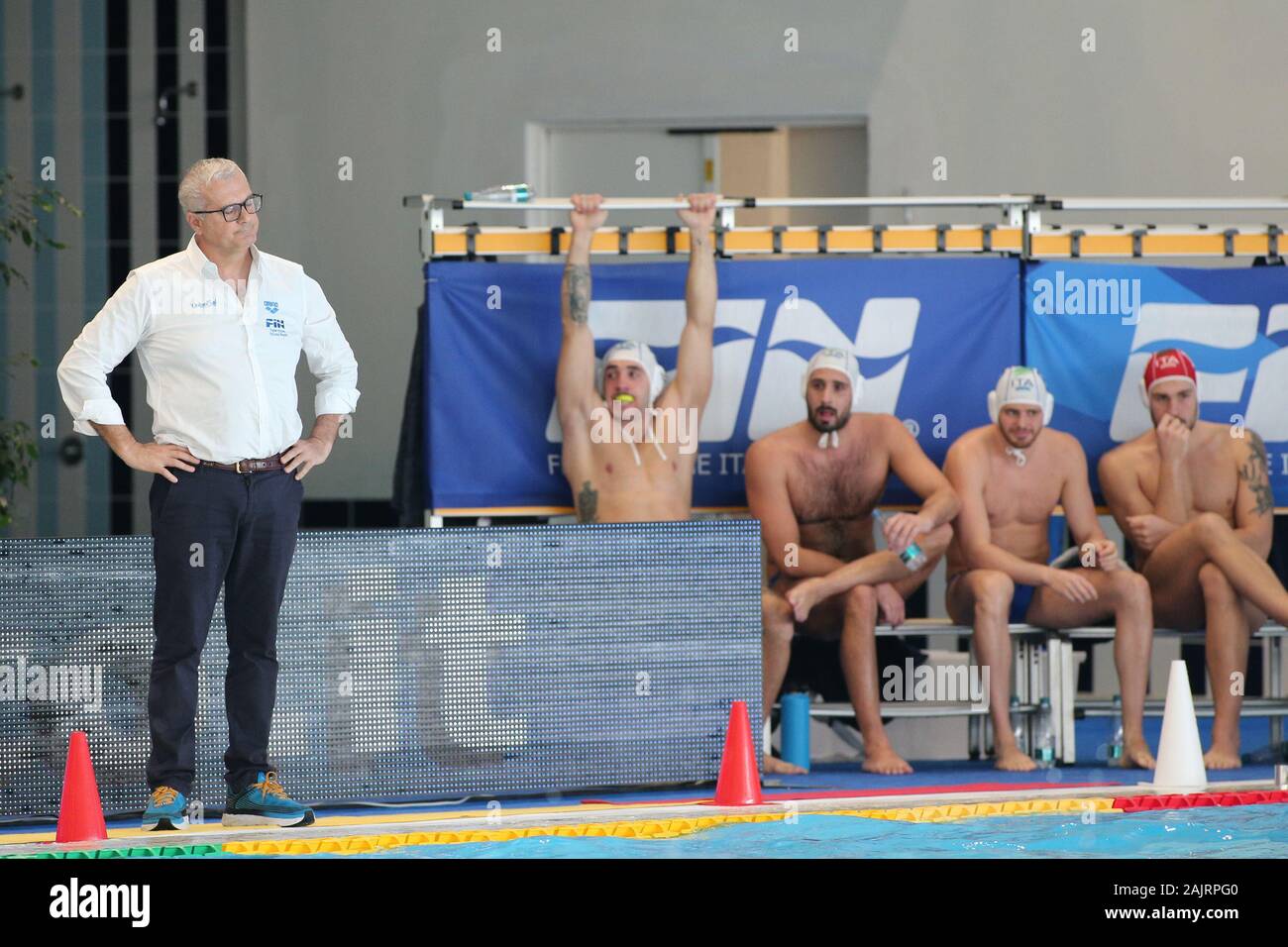 Cuneo, Italie, 05 Jan 2020, Alessandro campagna (entraîneur de l'Italie) au cours de l'Italie contre l'Hungery - quadrangulaire - Water-polo de l'équipe nationale italienne - Crédit : LPS/Claudio Benedetto/Alamy Live News Banque D'Images