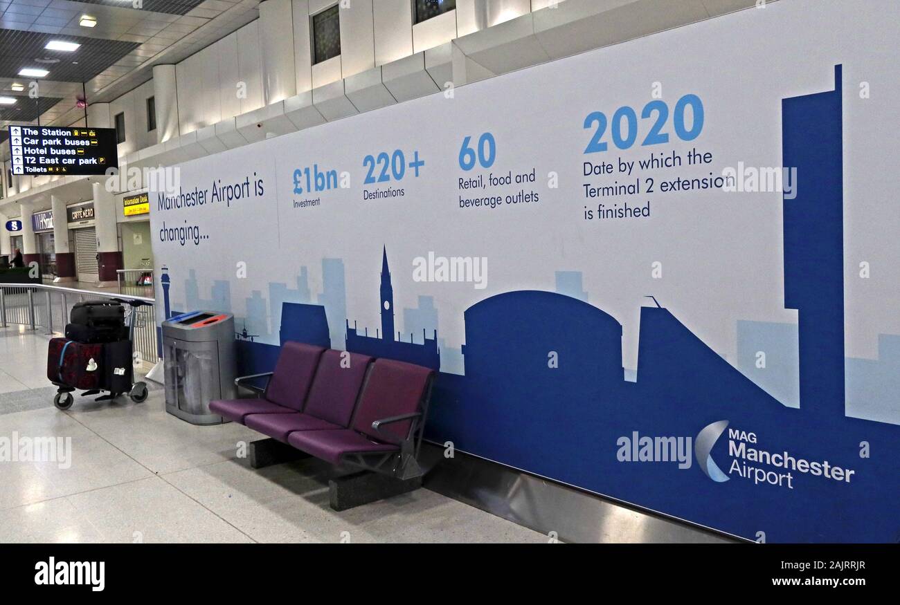 L'aéroport de Manchester MAG T2 plans d'extension - Annonce / promotion, Janvier 2020 - Terminal 2 - Programme de transformation de l'aéroport de Manchester Banque D'Images