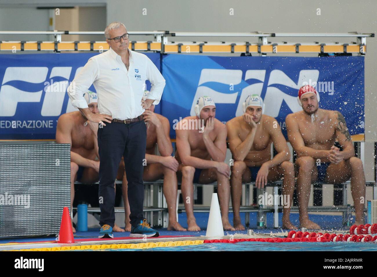 Cuneo, Italie. 5Th Jan, 2020. Alessandro campagna (entraîneur de l'Italie) au cours de l'Italie contre l'Hungery - quadrangulaire, le water-polo de l'équipe nationale italienne de Cuneo, Italie, 05 janvier 2020 - LPS/crédit : Claudio Claudio Benedetto Benedetto/fil LPS/ZUMA/Alamy Live News Banque D'Images