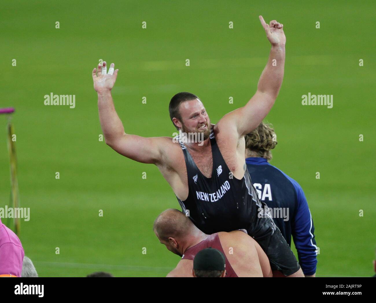 Tomas Walsh (Nouvelle Zélande) au cours de la tour de la finale hommes es Championnats du monde d'athlétisme le 6 août 201e au Stade olympique à Londres, Grande-Bretagne Banque D'Images
