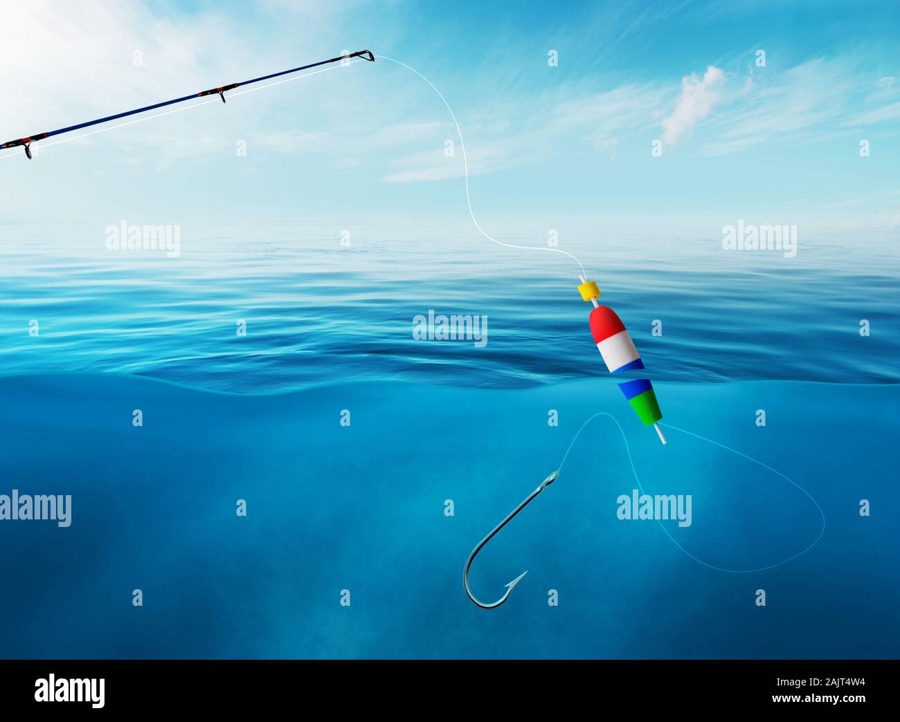 Pêche à la ligne dans un temps magnifique et l'eau claire. pêche hobby concept. Banque D'Images