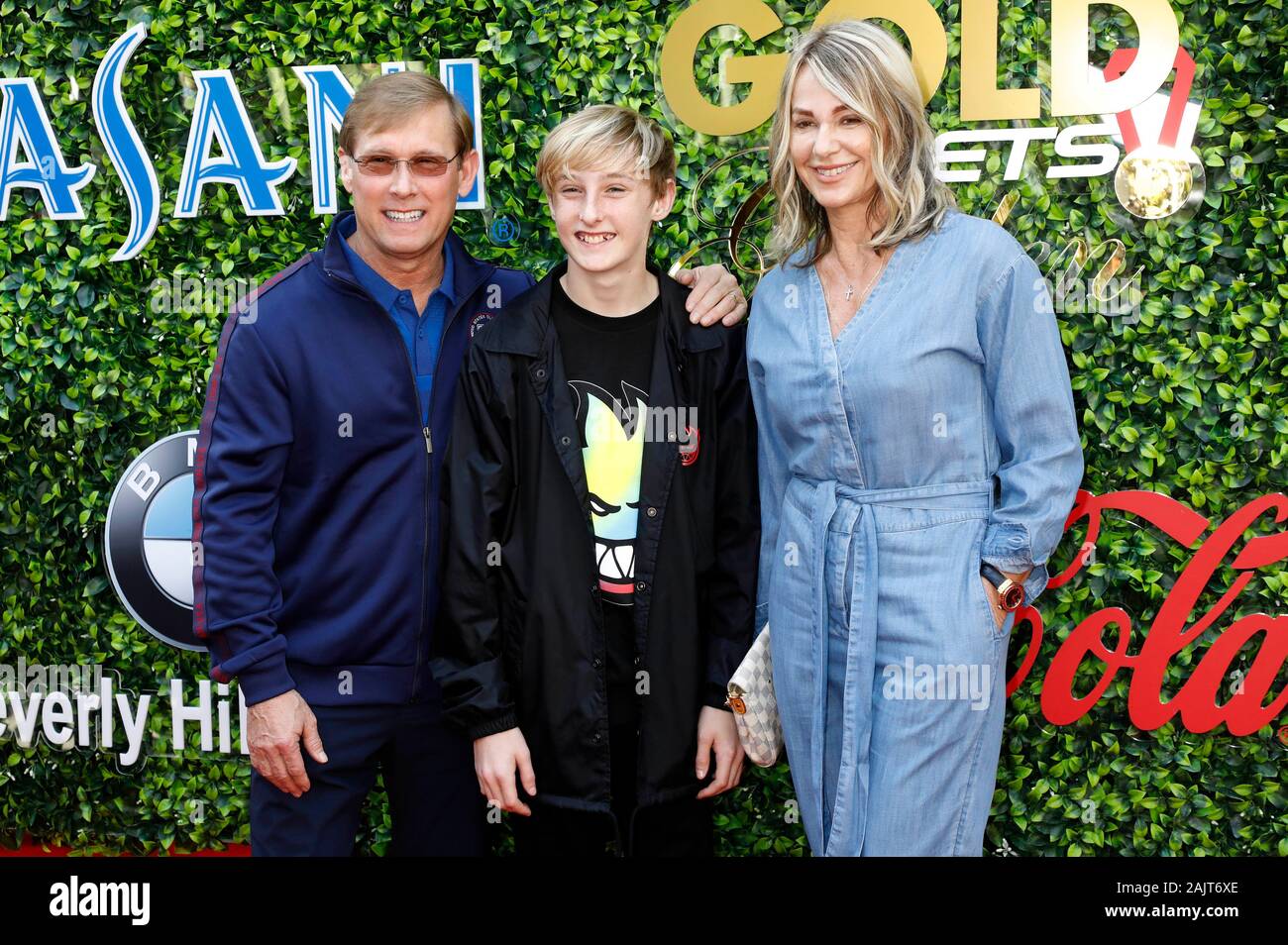 Los Angeles, USA. 08Th Jan, 2020. Bart Conner, sa femme Nadia Comaneci uand son fils Dylan Conner participant à la 7e rencontre d'Or Golden Event 2020 à la Virginia Robinson Gardens et succession le 4 janvier 2020 à Los Angeles, Californie. Credit : Geisler-Fotopress GmbH/Alamy Live News Banque D'Images