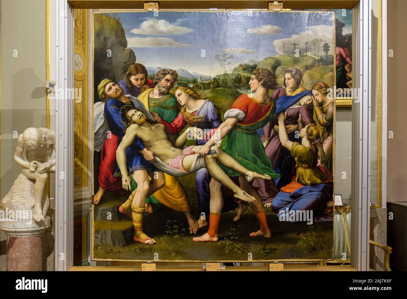 Art italien, la déposition de la peinture du Christ Renaissance, par Raffaello Sanzio da Urbino, Raphaël, Galleria Borghese Museum, Rome, Italie Banque D'Images